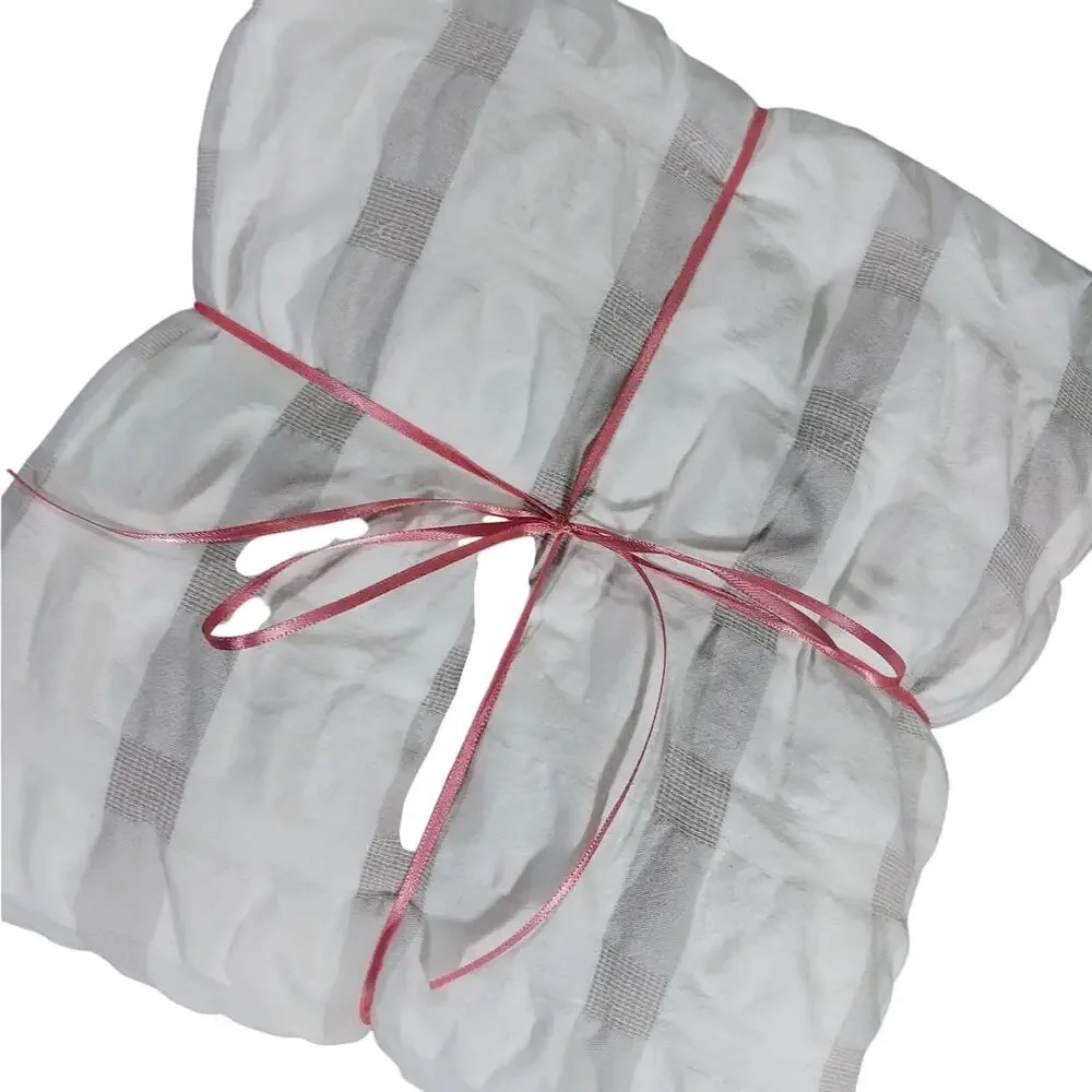 CHARTER CLUB! WHITE & TAN SHABBY CHIC SUBTLE PLAID PUCKERED DUVET COVER! SZ TWIN